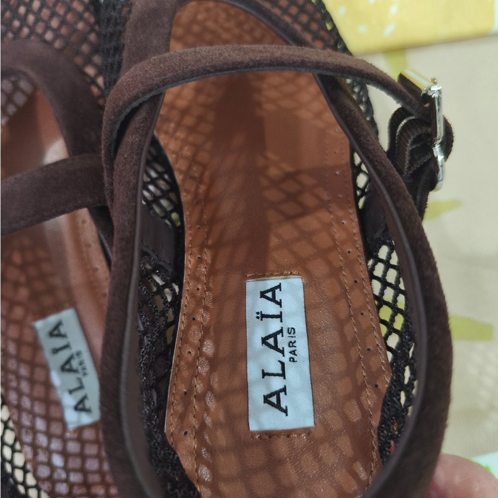 Alaia Brown Mesh Mary Jane Loafers with Strap - Picture 7 of 9